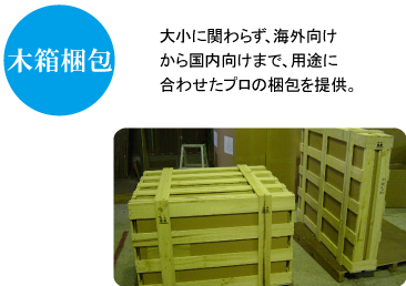 木箱梱包 山崎梱包では大小関わらず、様々なオーダーに応じた木箱梱包を行っております。